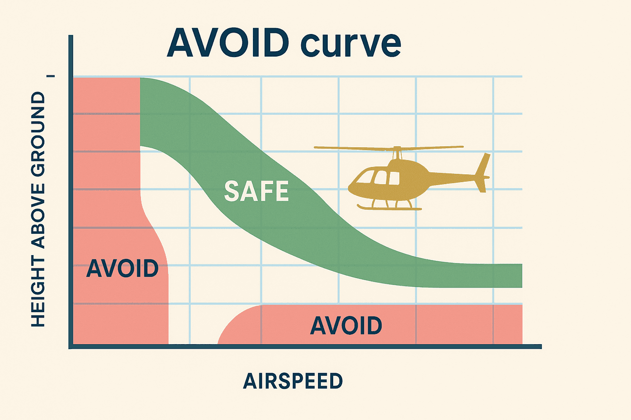 แผนภาพสองช่อง: H-V diagram แสดงโซนอันตรายความสูง-ความเร็ว และจานโรเตอร์สามโซน driven/driving/stall ในออโตโรเทชัน